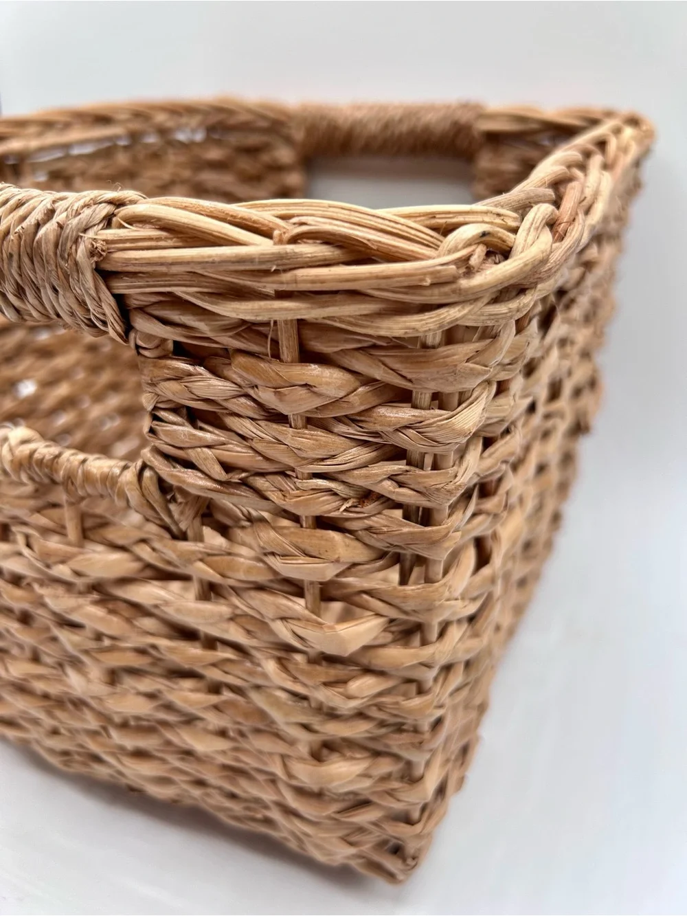 Woven Ratan Storage Basket Rectangular Farmhouse Handles Deep 11